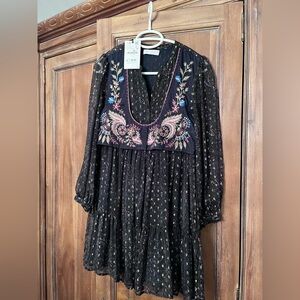 NEW Zara Black Dress with Colorful Embroidery